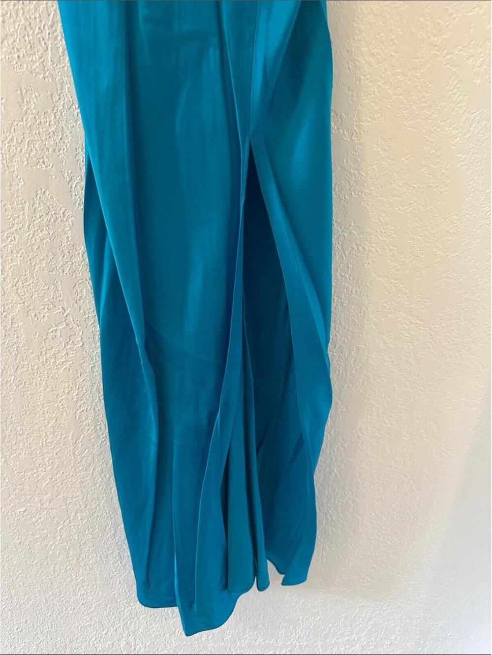 Amanda Uprichard Teal Mandy Strapless Silk Midi Dress - Picture 4 of 6